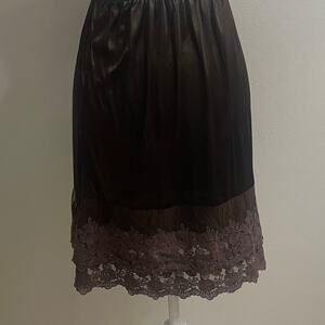 Melody Feminine Brown Satin  Double-Layer Lace Skirt Extender | Sz S Half Slip